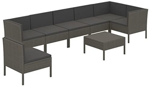 vidaXL Gartenmöbel 8-TLG. mit Auflagen Tisch Fußhocker Mittelsofa Ecksofa Sitzgruppe Lounge Sofa Garten Garnitur Gartenset Gartensofa Poly Rattan Grau
