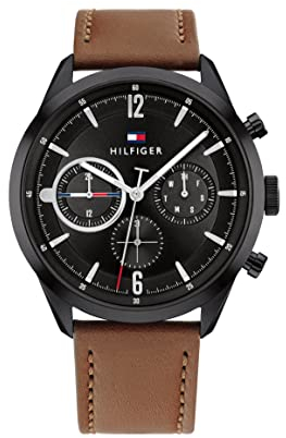 Tommy Hilfiger Multi Zifferblatt Quarz Uhr für Herren mit Braunes Lederarmband - 1791942