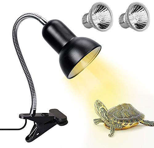 Lampe chauffante Tortue, 2 Ampoules UVA UVB 25W Lampe chauffante pour reptiles avec support Lampe Terrarium avec pince pivotante à 360 °Éclairage des tortues pour Reptiles, Amphibiens, Tortues