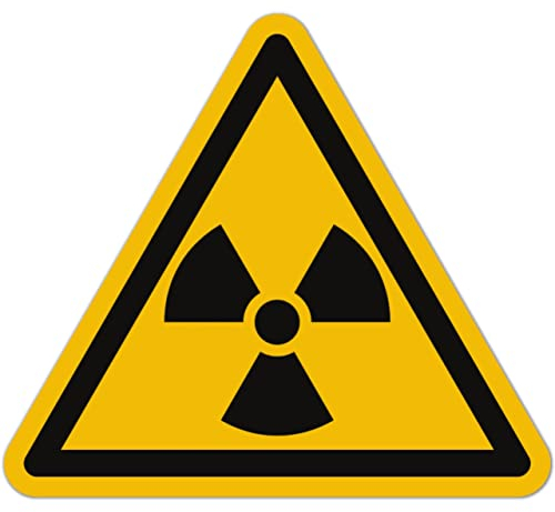 Radioaktiv Aufkleber (15 Stück, 50 mm) - Gefahrensymbole ionisierende radioaktive Strahlung - Warnung Strahlenschutz Gefahren Sticker Schutz Hinweis (ASR A1.3 / ISO 7010 / W003) Gelb-Schwarz