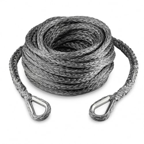 Ucreative 3/8 Inch x 50 Feet Synthetic Winch Rope Extension 26,500 Lbs for Off Road Vehicle ATV UTV SUV Gray