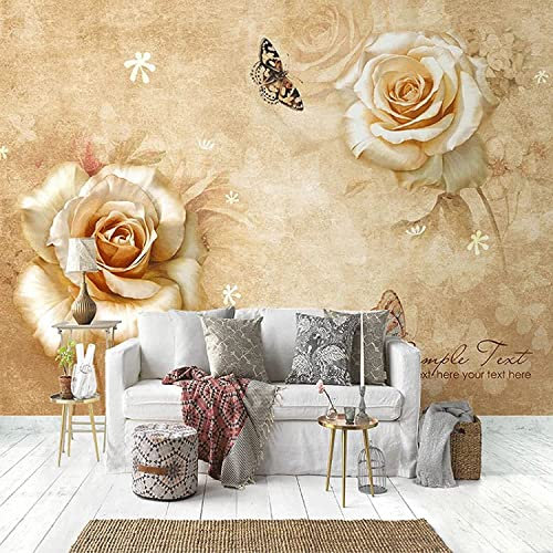 3D Fleur Rose Dorée Papier Peint Impression Murale Sticker Déco Murale Murales Intérieures Murale Amovible | Grand Papier Peint Auto-Adhésif Pour Le Fond De Mur De Restaurant D'Hôtel 140(L) x70(H) cm
