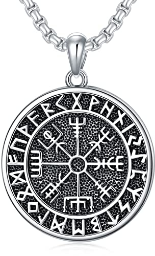 Shusukue Wikinger Kette Herren 925 Sterling Silber Vegvisir Anhänger Halskette Wikinger Runen Amulett Kette Nordische Viking Schmuck Geschenke für Herren Damen