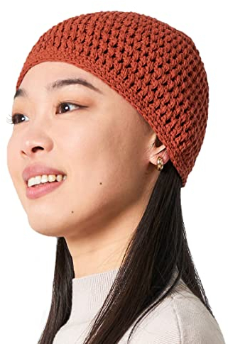 CHARM Sommer Strick Mütze Im Kufi Gebetsmütze Stil - Herren Damen Beanie aus Baumwolle Hut Sonnen Cap Rostbraun