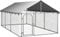 'vidaXL Outdoor Dog Kennel - Large Exercise Space with Protective Canopy, Galvanised Steel Construction, Lockable Door - Silver