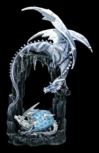 Drachen Figur Eisdrache mit Jungem 53,5 cm groß | Fantasy Deko Statue