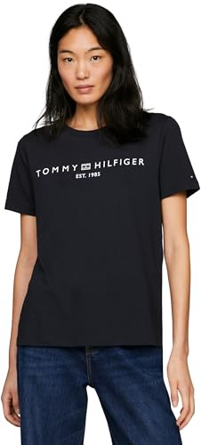 Tommy Hilfiger Damen T-Shirt Kurzarm Rundhalsausschnitt, Blau (Desert Sky), XS
