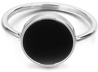 YAHOYA Emaille Schwarzer Stein Ring Für Frauen Runde Stempel Edelstahl Hochzeitsfeier Ring Mädchen Geschenk Mode Schmuck