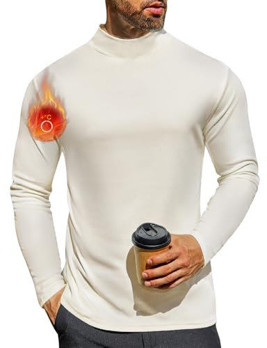 Ekouaer Herren Langarmshirt Lässig Langarm T-Shirt Winter Thermounterhemd Unterwäsche Oberteil Warm Tops Weiß L