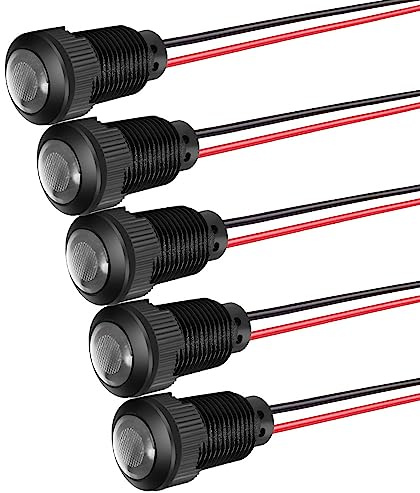 Gebildet Lot de 5 voyants LED en plastique 220 V Taille du trou de montage 12 mm (Blanc)