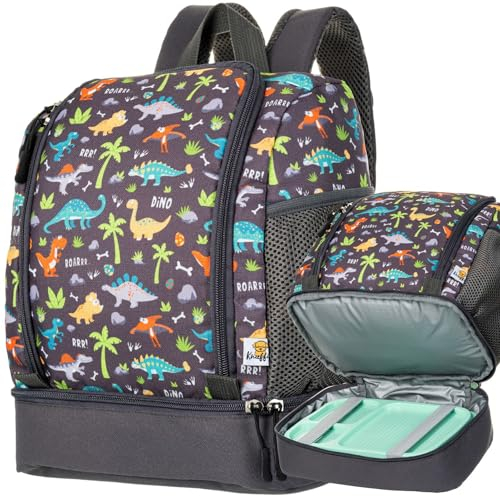 Knuffig - Kinderrucksack - Toniebox Tasche - Kindergartenrucksack mit isoliertem Lunchbox-Fach - extra viel Platz bis zu 30 Tonies (Dinosaurier)