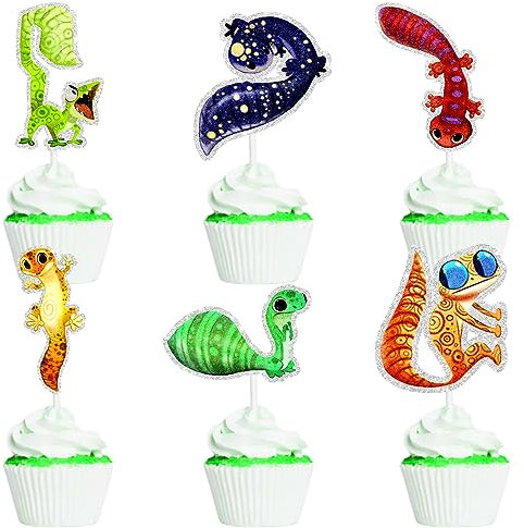 Niedliches Eidechsen-Thema-Cupcake-Topper-Set mit 18 Stück – perfekte Reptilien-Mottoparty, Babyparty und Chamäleon-Motto-Party-Dekorationen für Jungen oder Mädchen – SugarGera