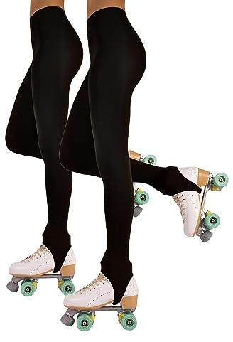 CALZITALY PACK 1 oder 2 PAARE - Damen Rollschuh und Eiskunstlauf Steg Strumpfhose | Karamell, Hautfarbe, Schwarz | S, M, L | 70 DEN | Made in Italy (S, 2 X Schwarz)