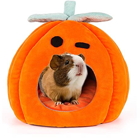 Sbayool Halloween Kürbis Meerschweinchen Bett, Niedlich Und Warmes Kuschelhöhle, Meerschweinchenhaus Mit Abnehmbarer Matte, Geeignet Für Igel Chinchillas 21×21×21cm