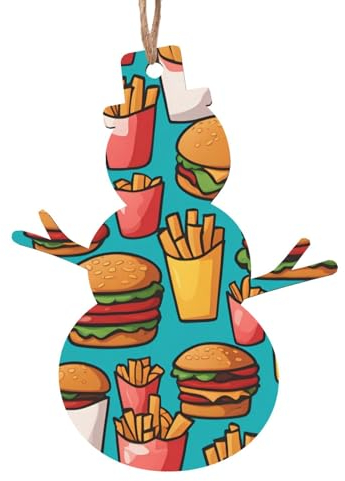 Weihnachtsdekorationen – Weihnachtsbaumschmuck-Set aus Holz, festliche Heimdekoration, hölzerne Schneeflocken Cartoon Burger Pommes