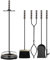 WDJBPSH kaminbesteck Set 5 Stücke Kaminwerkzeugsätze, Schmiedeeisen Kaminzubehör-Sets mit Messinggriff und Runder Basis, Besen/Schaufel/Schürhaken/Zange Veranstalterhalter