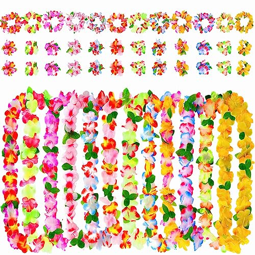 MULEVIP Hawaii Kette Blumen 48 Stücke Hawaii Kette Hawaii Blumenketten,Hawaii Blumen Halskette,Blumenkette Hawaii,Hawaii Ketten mit Halsketten Stirnbänder Armbänder für Hawaii Party Deko,100cm