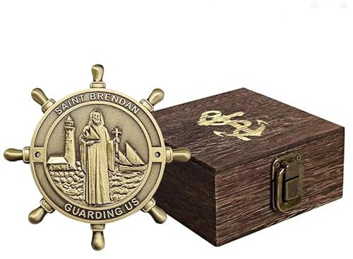 NEW NOAM Für Bootsbesitzer, antikes Messing – beste Bootsgeschenke für Männer – Saint Brendan, der uns bewacht, Enthusiasten und Seefahrer werden dieses atemberaubende Bootszubehör lieben, Geschenke