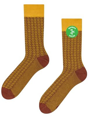 Dedoles Chaussettes Unisexe Homme Femme & Enfants beaucoup designs amusants gauche droite différent, couleur: Orange, motif: Bordeaux et jaunes (bambou jacquard), taille: 39-42