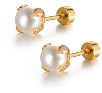 Ecripe Perlen Kleine Ohrstecker Damen, 6mm Süßwasserperlen Mini Vergoldete Ohrringe Stecker, Nickelfrei Weiß Pearl Kupfer Gold Ohrringe für Frauen Mädchen