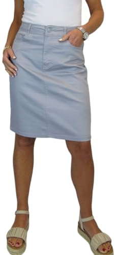 Paulo Due Women's Knee Length Stretch Chino Pencil Skirt Silver Grey (12)