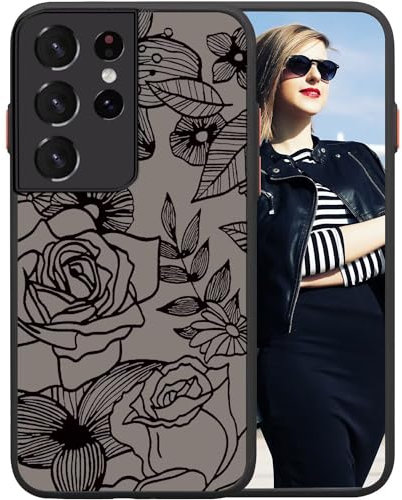 POUHYE Coque pour Samsung Galaxy S21 Ultra 5G Etui, Case de Protection Antichoc en Silicone Souple, Coque Mate Translucide Anti-rayures Dur PC, Housse Protéger L'appareil Photo, 3D Imprimé Rose Design