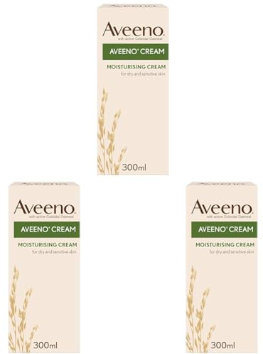Aveeno Cream, With Colloidal Oatmeal, Actively Moisturises Dry & Sensitive Skin, Regular Use Hydrates the Skin, Suitable For Adults & Also Babies From 3 Months, 300ml (Pack of 3)