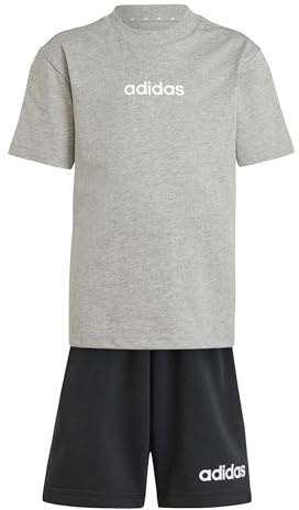 adidas Unisex Kinder ESSENTIALS LINEAR LOGO T-SHIRT SET, medium grey heather/white, 5-6 Years