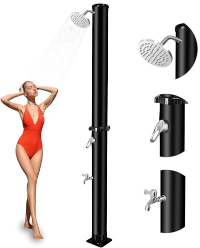 Qdreclod Ducha Solar Exterior, 40 litros Ducha Exterior Jardin con Regulador de Agua Caliente y Fría, Ducha Piscina Exterior 216 CM, Máx 60℃ (40Liter)