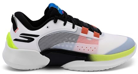 Skechers Herren SKX RESAGRIP Basketballschuhe, Weiß-Schwarz-Rot-Gelb, 43 EU