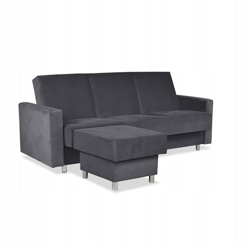 Family Meble Ecksofa, Modell Alicja, mit Schlaffunktion, Freistehendes, Ausklappbares, Behälter für Bettwäsche, Strapazierfähiges Material, Schmutzabweisend, für Wohnzimmer, Schlafzimmer, Trinity 15