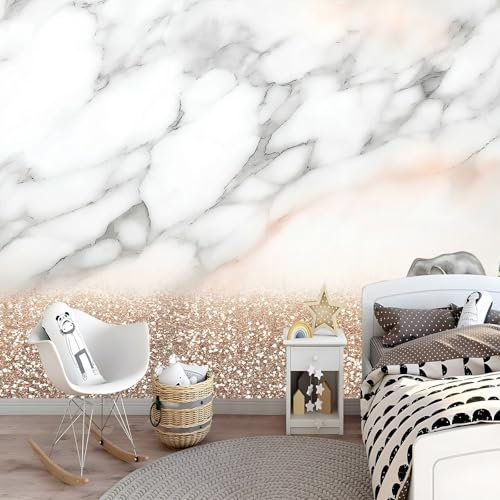 Vlies Fototapete kinderzimmer Marmor Roségold-Glitzer 3D Effekt 150 x 105cm - Foto Tapete für Wohnzimmer Moderne Vliestapete Wandtapete Motivtapeten Heim Dekoration
