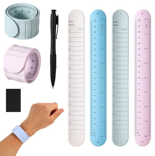 lasuroa 4pcs Wrist Notepad, 9.37x1.18x0.1in Silicone Notes Memo Wristband Erasable Wearable to Do List Bracelet with Pen Eraser Ruler for Students Nurses Daily Study Work