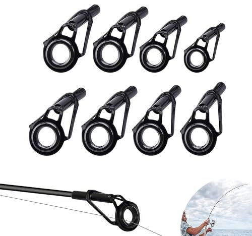 DHWEKU 8 Stück Rutenspitzen Reparaturset, Edelstahl Ersatz Rutenspitzen Führungsringe Angelrute Reparatur kit Keramik Führungsringe für Angelruten für Süßwasser Salzwasserruten (Schwarz)