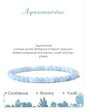 LOCCY Echtes Naturstein Armband für Damen, 4mm Perlenarmband Yoga Armband für Muttertag Geburtstag Valentinstag Geschenke für Mama Tochter Oma Enkelin Schwester (Aquamarin)