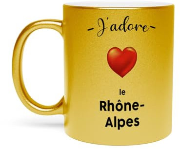 Fabulous Mug Doré en Céramique Chromé - J'adore Le Rhone Alpes Region de France Lyon - 325 ml