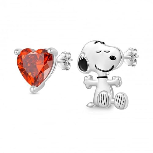GNOCE Ohrringe Peanuts „Finde deine wahre Liebe“ Snoopy Herz Ohrstecker 925 Sterlingsilber für Frauen und Mädchen Schmuckgeschenk für Fans