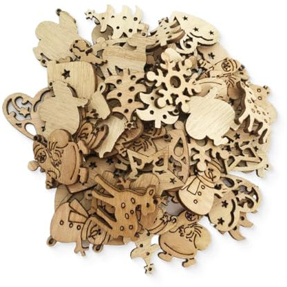 BDEPSTR Lot de 50 décorations de Noël en bois pour décoration d'arbre de Noël, Sapin Fête Mariage Couture Artisanat DIY Décoration (Motif aléatoire)