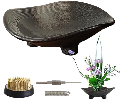 NIUKOMY Ikebana Blumenvase, Blumenarrangement Supplies mit 4 cm Kenzan-Blumenfrosch und Reinigungsnadel für Ikebana Blumenarrangement, Kunst, Heimdekoration, Unregelmäßiger 01