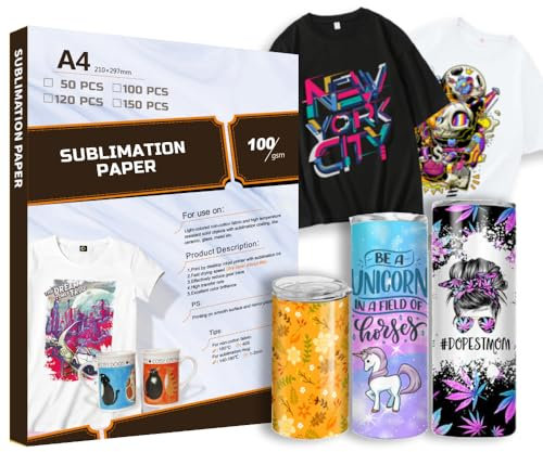 Mechkit Papel de Sublimación A4, 100 g/m², 50 hojas, Papel de Transferencia Térmica para Presionar con Calor en Camisetas y Tazas de Cerámica, Compatible con la Impresoras de Sublimación