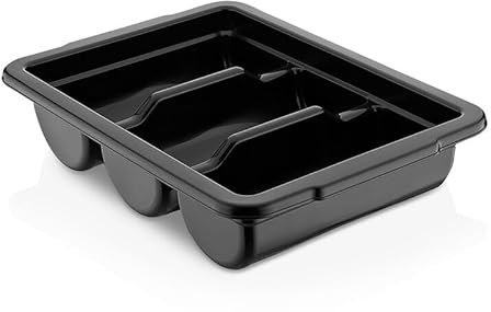 Zilpoo - Commercial Cutlery Bin, 3-Compartment Restaurant Kitchen Flatware Tray, Silverware Storage Plastic Container, Condiments Holder, Utensil Organizer Box (Black)