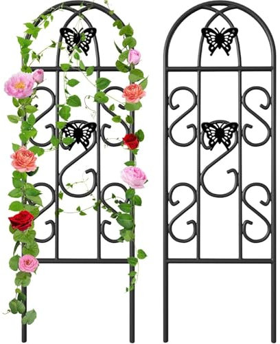 Amagabeli - Lot de 2 treillis de jardin en fer noir antirouille pour plantes grimpantes, vignes, légumes, fleurs, terrasse, treillis métallique pour lierre, roses, concombres, clématites, pots de