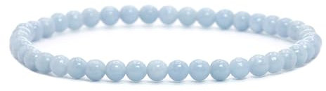 Echtes Blauer Angelit Edelstein Armband mit runden 4mm Perlen - verschiedene Längen - Heilstein Schutzstein Edelsteinarmband Glücksbringer Talisman Geschenk (Bl. Angelit, 18CM)