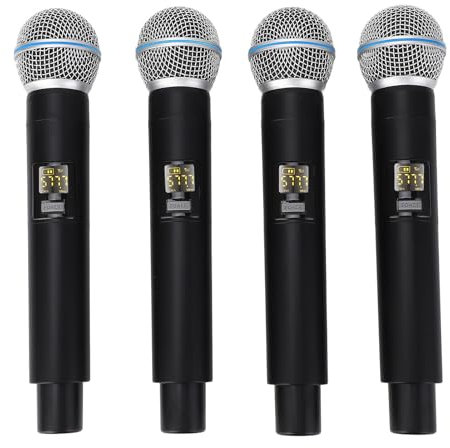 Microphone sans Fil Set 4 Micro Dynamique sans Cordon avec Une Bande VHF de Gamme 164ft pour L'enregistrement de Scène Karaoke Home KTV Live Webcast