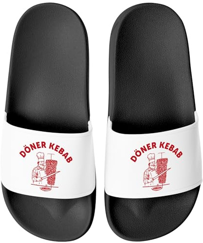 MoonWorks® Badeschlappen Lustig Bedruckt Döner Kebab Badelatschen Unisex mit Aufdruck Herren Damen Badeschuhe
