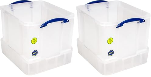 Really Useful Box Plastic Storage 35 Litre with XXL Lid White Strong (Pack of 2)