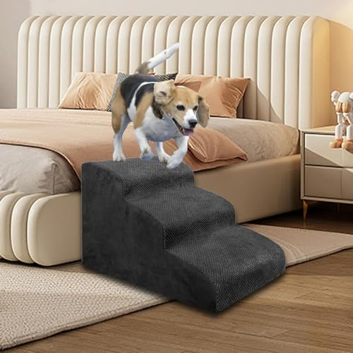 STARNINE Dog Steps For Bed Non Slip Pet Dog Steps For Sofa Soft Pet Ladder Steps Indoor Use Washable Sofa Steps High Density Foam (Black, 3 Step, 3)
