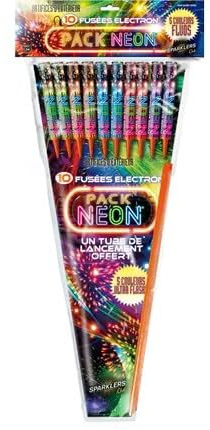 SPARKLERS CLUB Pétards Fusées Électron Néon, Lot de 10, 20mm | Effets lumineux vifs et flashy, Portée 60m, Extérieur