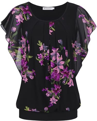 BAISHENGGT Womens Summer Mesh Short Sleeve Ladies Tops Crew Neck Pleated Front Casual T-Shirts Blouses