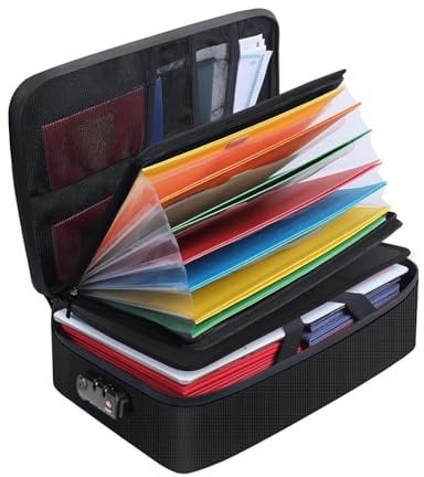 KINDLUME Porte-Documents Ignifuge a4 5200℉ Avec Serrure à Code, Résistant Au Feu Et à l'Eau, Organisateur De Classement Papier Administratif à La Maison Et Au Bureau, 36x27x10cm, pour documents